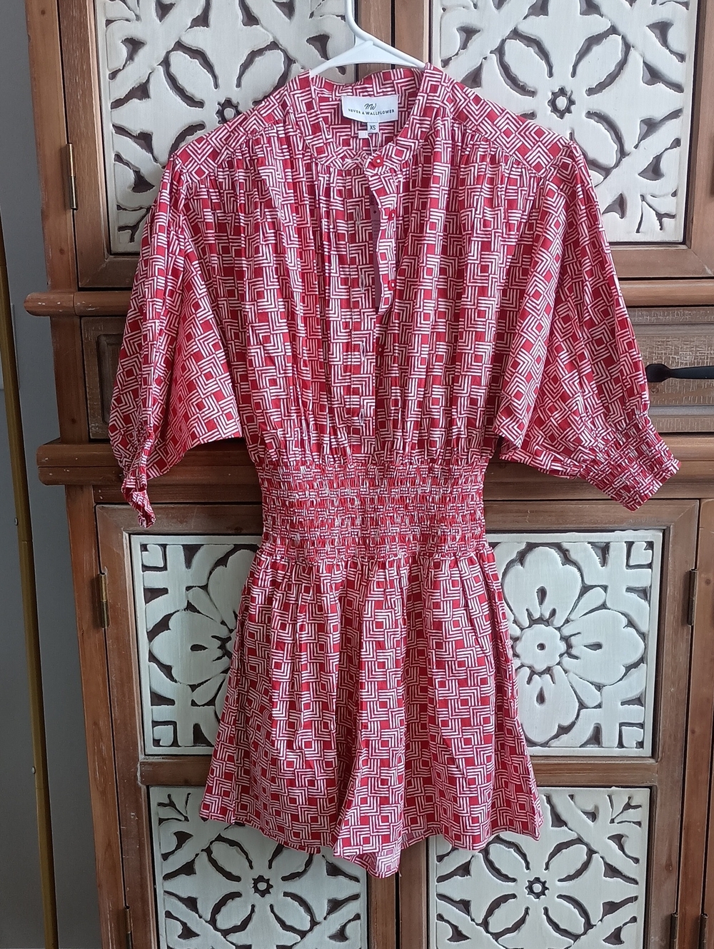 Never A Wallflower Red & White Geometric Short Romper